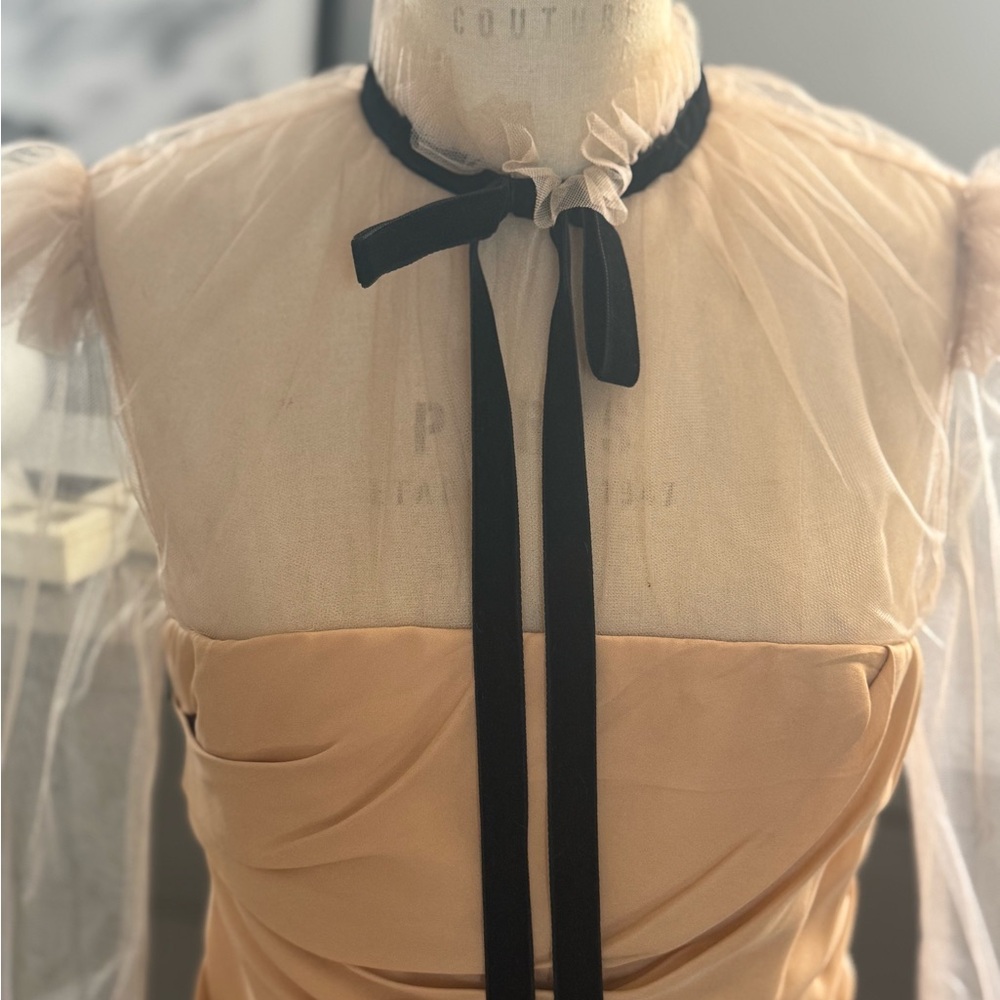 Khaite Elegant Light Gold Dress with Sheer Sleeves - Picture 5 of 11